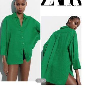 ZARA Kelly Green Casual Style Linen Long Sleeves